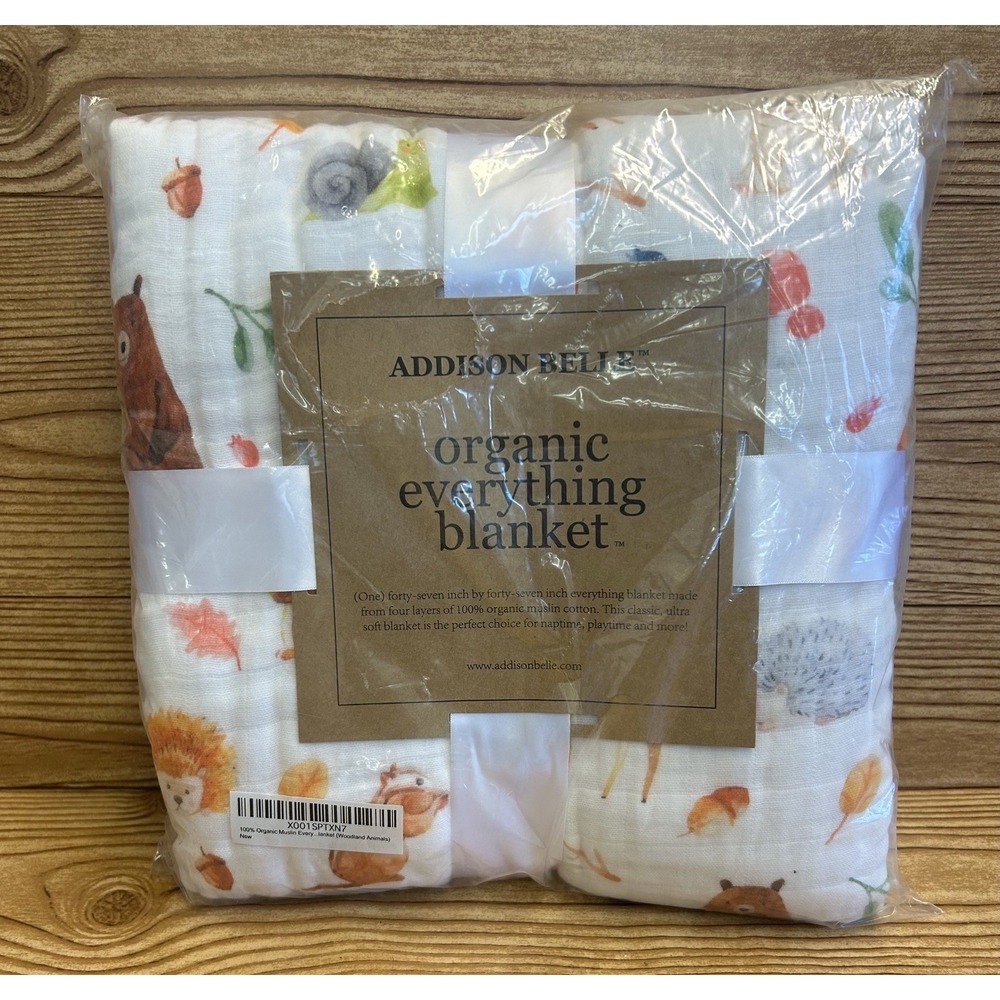 New Addison Belle Everything Muslin‎ Baby Blanket 47" X 47" Woodland Animals
